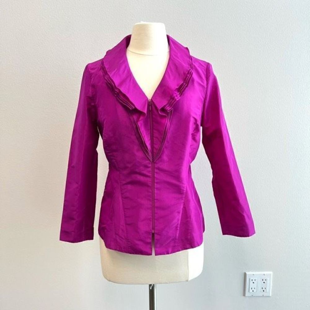 Carlisle Women’s 6 100% Silk Fuschia Full Zip Jacket Coat Blazer Luxury Collar